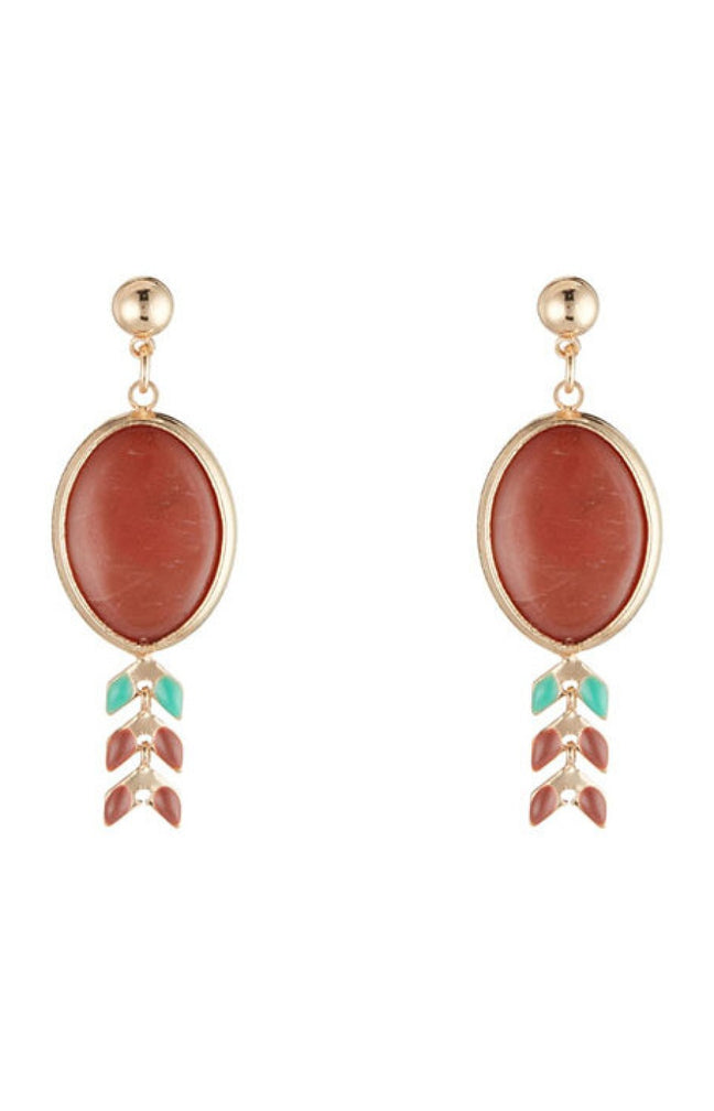 Boucles d'oreilles Lexa - Laiton doré & agate rouge