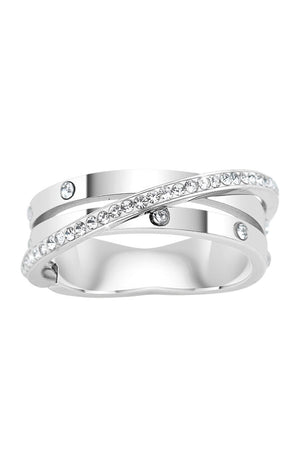 Bague 3 anneaux croisés - Acier inoxydable & cristaux - Argenté