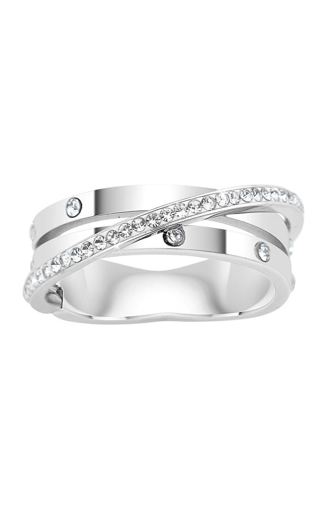 Bague 3 anneaux croisés - Acier inoxydable & cristaux - Argenté