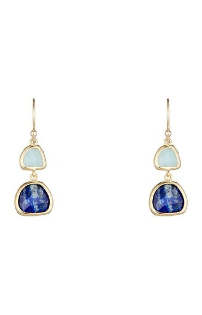 Boucles d'oreilles Maïa - Laiton doré, amazonite verte & lapis bleue