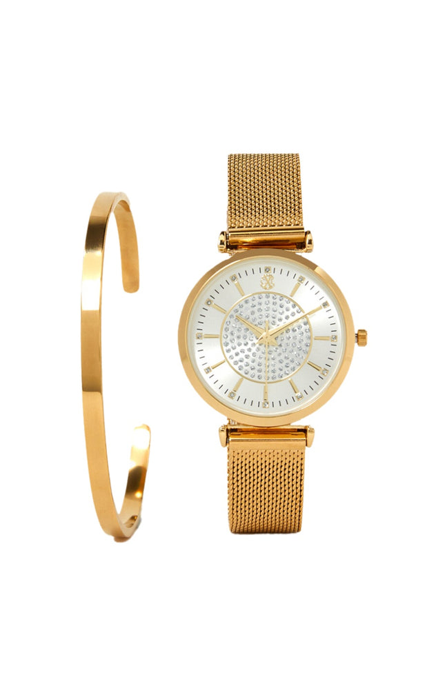 Montre à quartz en acier inoxydable + bracelet - Doré