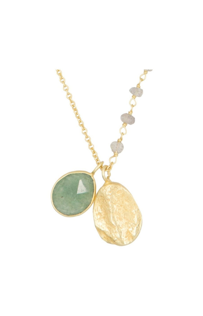 Collier Natasha - Laiton doré, aventurine verte & labradorites grises