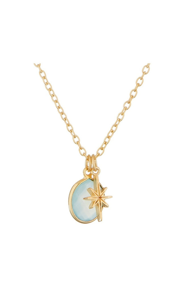 Collier avec petite étoile - Laiton doré & calcédoine bleue