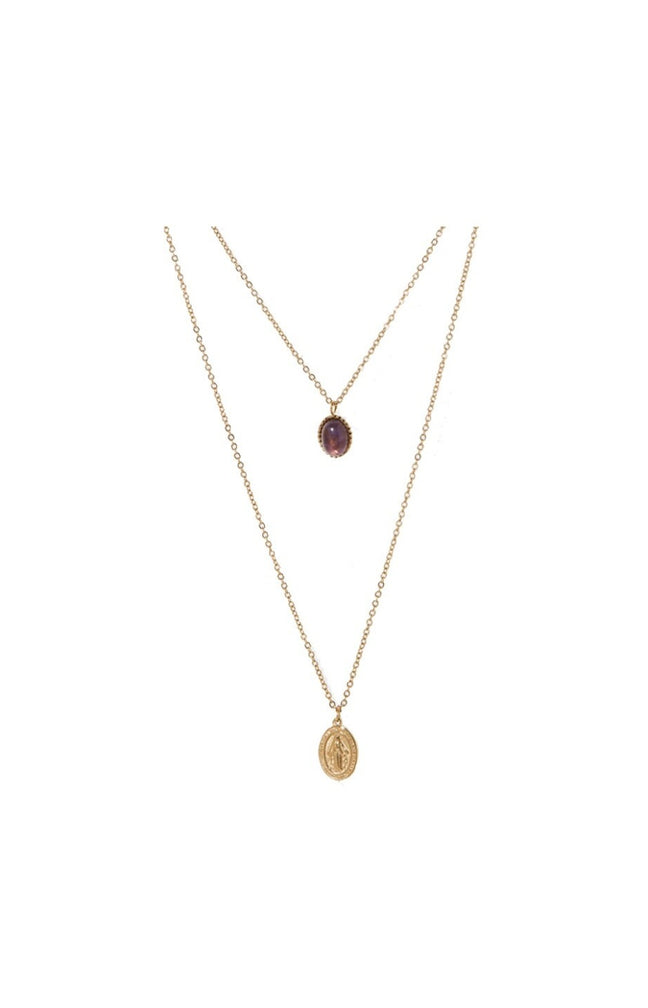Collier Alabel - Laiton doré & améthyste