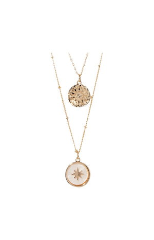 Collier Rosario -  Laiton doré & résine blanche