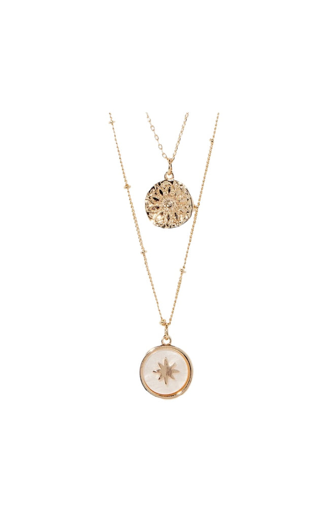 Collier Rosario -  Laiton doré & résine blanche
