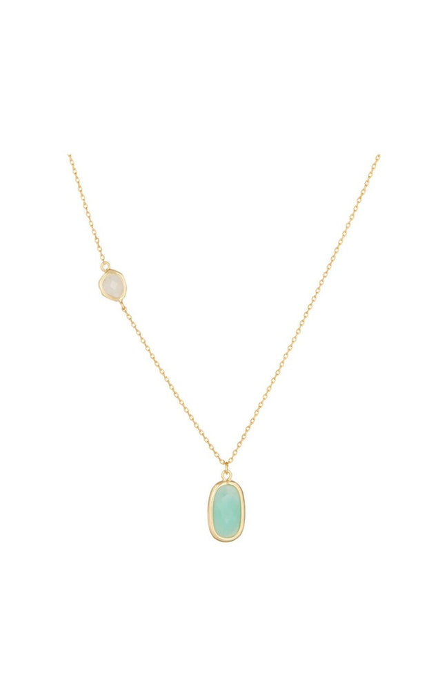 Collier Inès - Laiton doré, amazonite verte & rose quartz