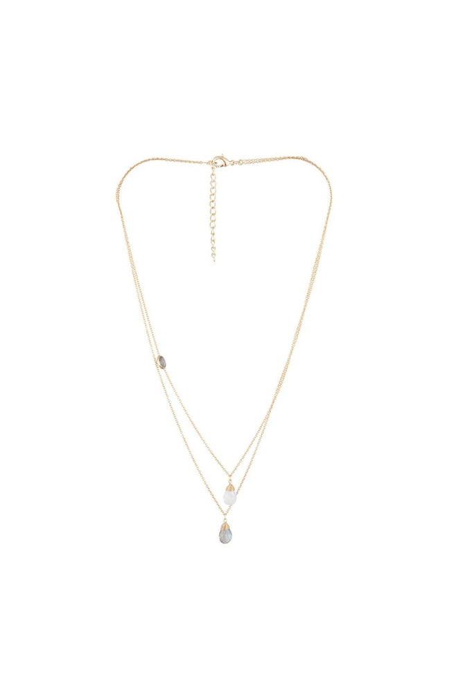 Collier Ariane - Laiton doré, labradorites grises & pierre de lune blanche