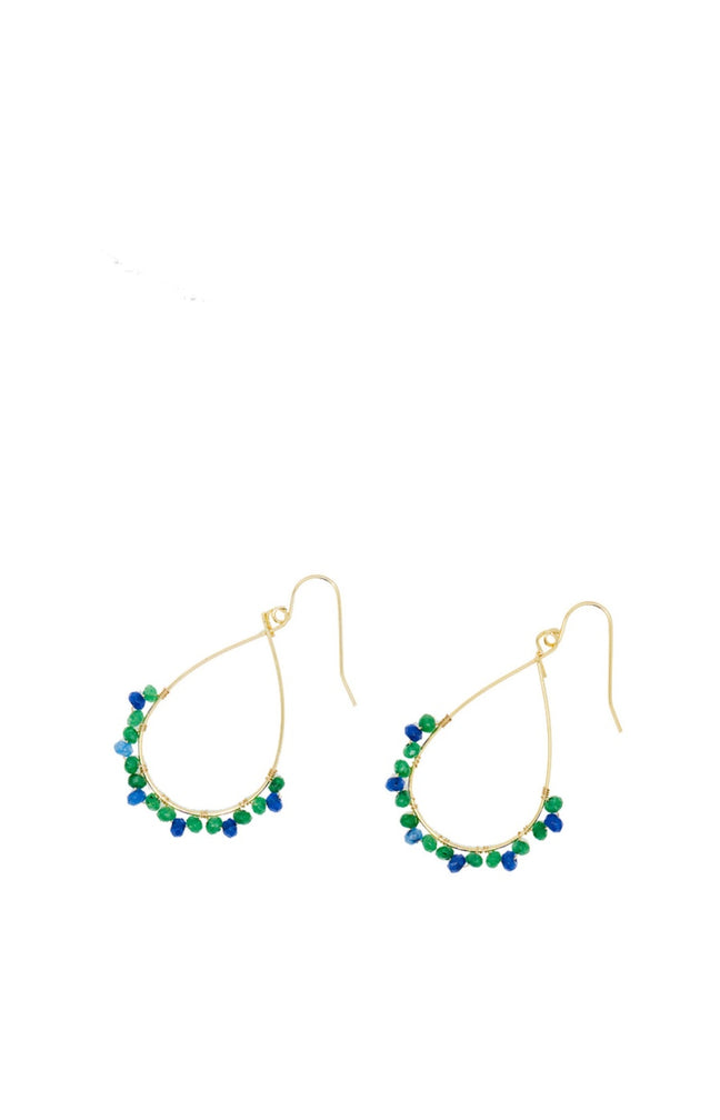 Boucles d'oreilles Claudia - Laiton doré & jade verte & bleue