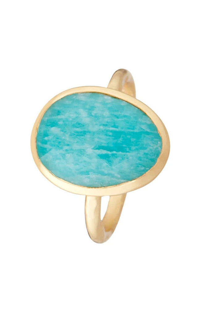 Bague ajustable Iris - Laiton doré & amazonite