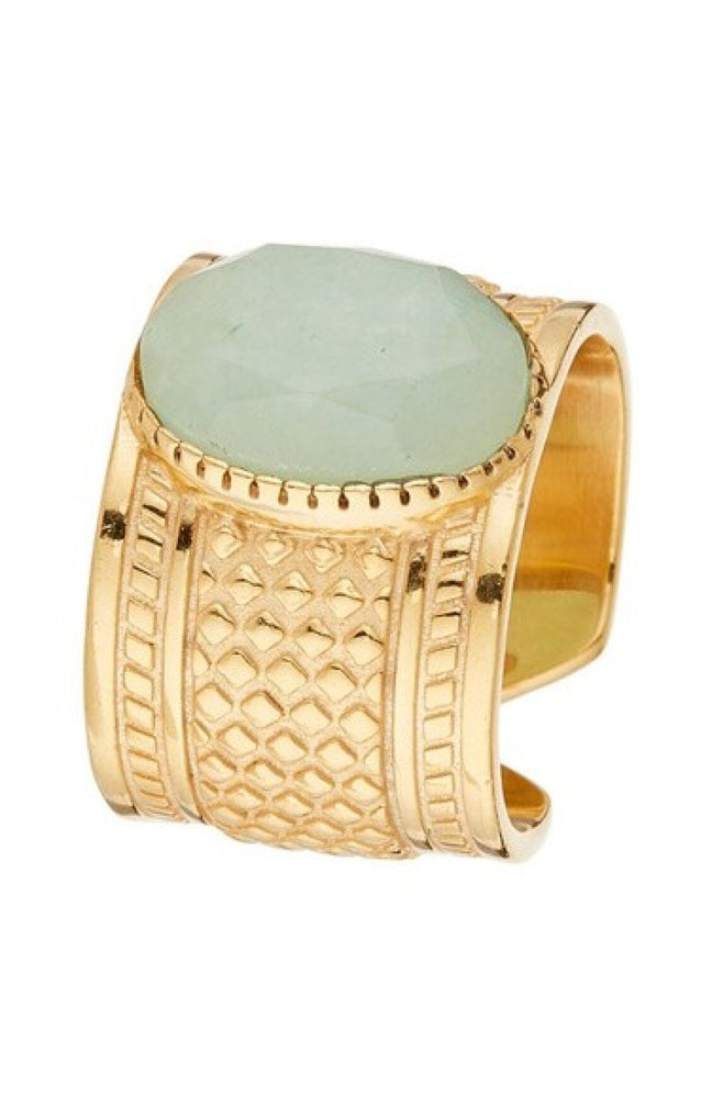 Bague ajustable large - Laiton doré & aventurine verte