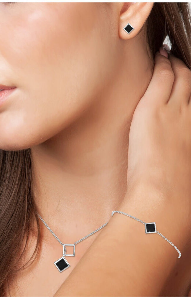 Parure - Collier, boucles d'oreilles & bracelet - Acier inoxydable - Argenté