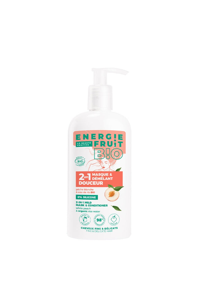 Masque 2-en-1 douceur bio - Pêche blanche & eau de riz - Cheveux fins & délicats - 300 ml