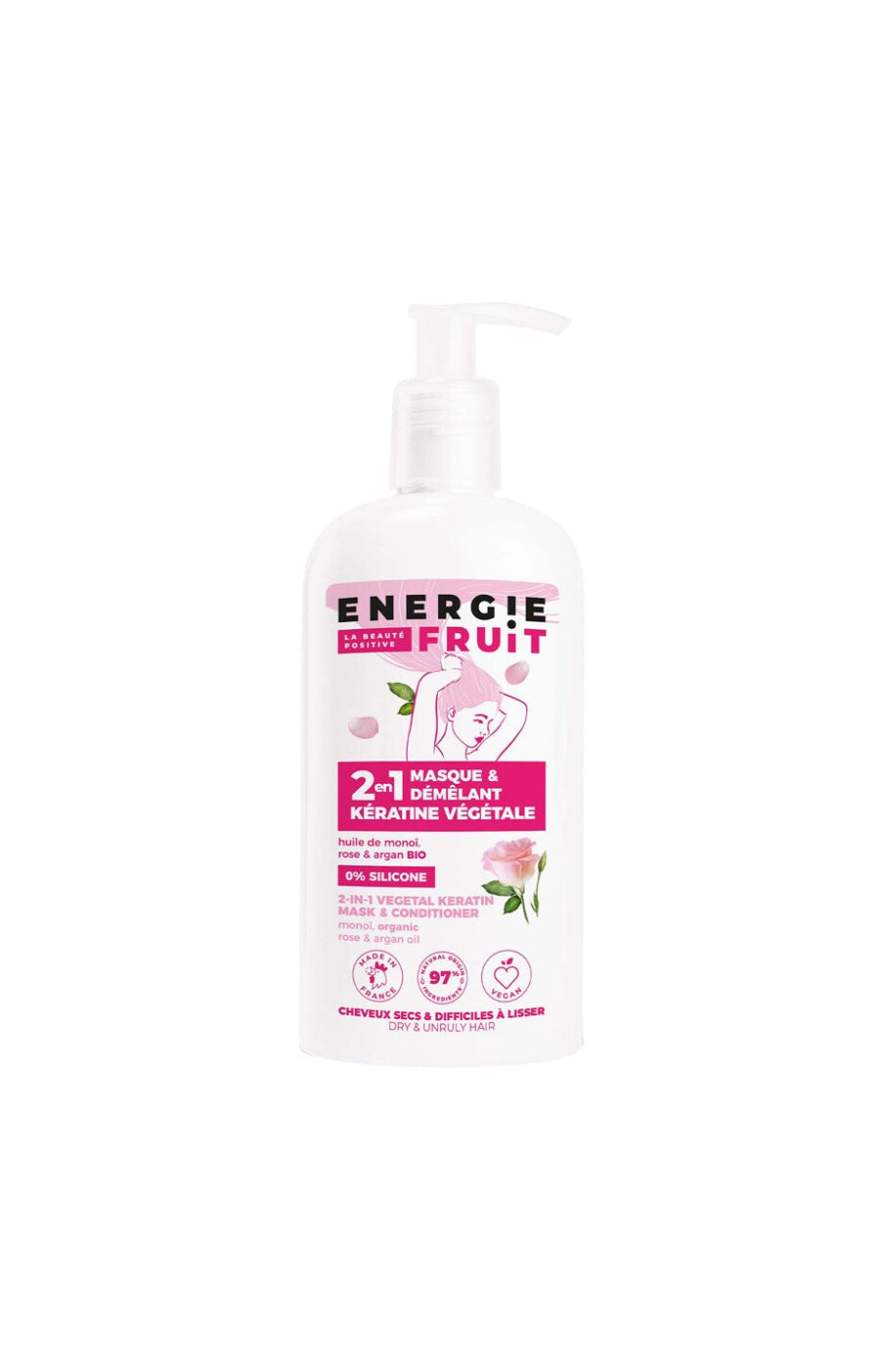 Masques 2-en-1 bio - Huile de monoï, rose & argan - Cheveux secs - 2 x 300 ml