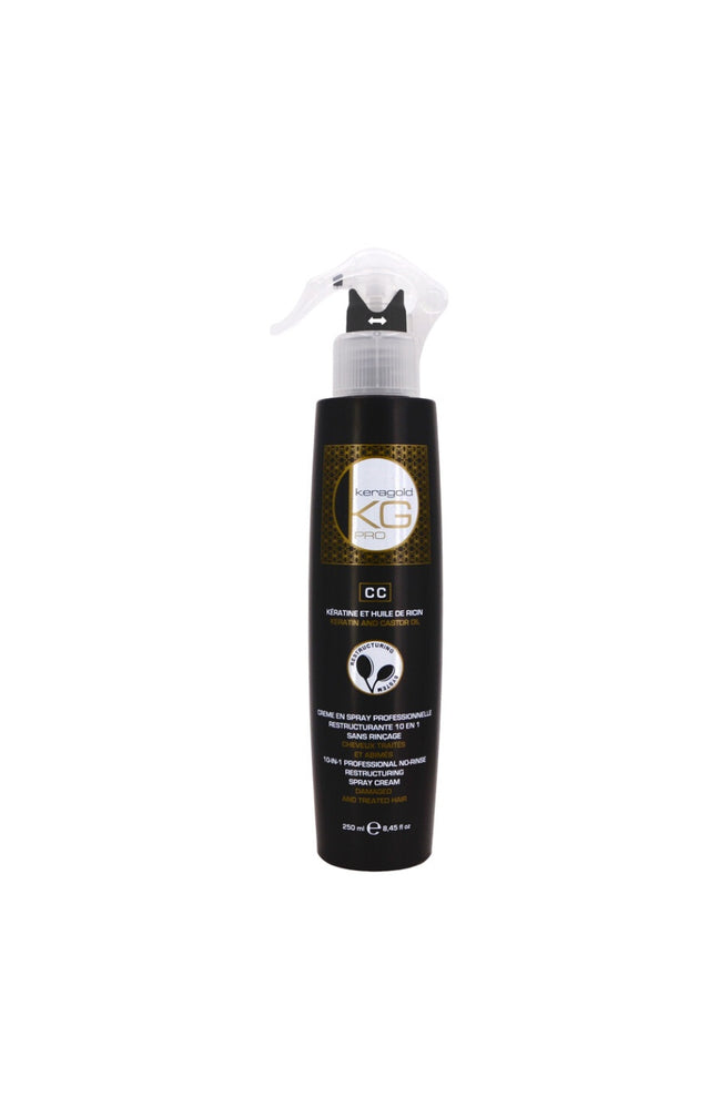 Spray 10-en-1 sans rinçage - Kératine & huile de ricin - Cheveux abîmés - 250 ml