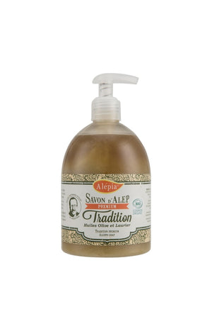 Savon d'Alep liquide bio premium tradition - Huile d'olive et laurier - Corps - 500 ml