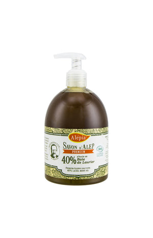 Savon d'Alep liquide premium bio - 40% d'huile de baie de laurier - Corps - 500 ml