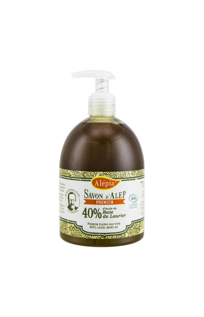 Savon d'Alep liquide premium bio - 40% d'huile de baie de laurier - Corps - 500 ml