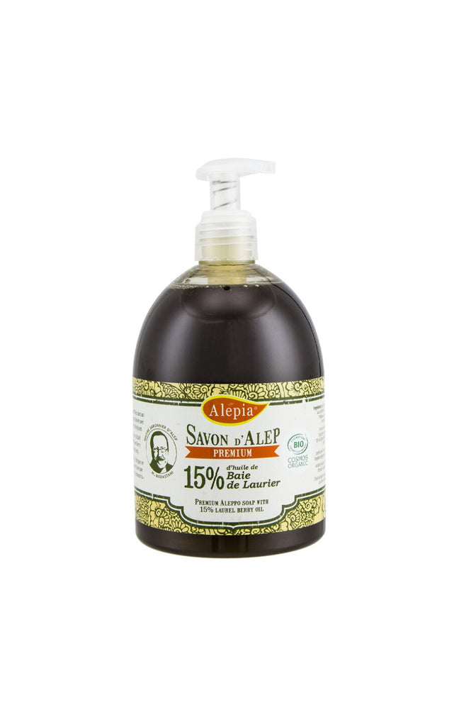 Savon d'Alep liquide premium bio - 15% d'huile de baie de laurier - Corps - 500 ml