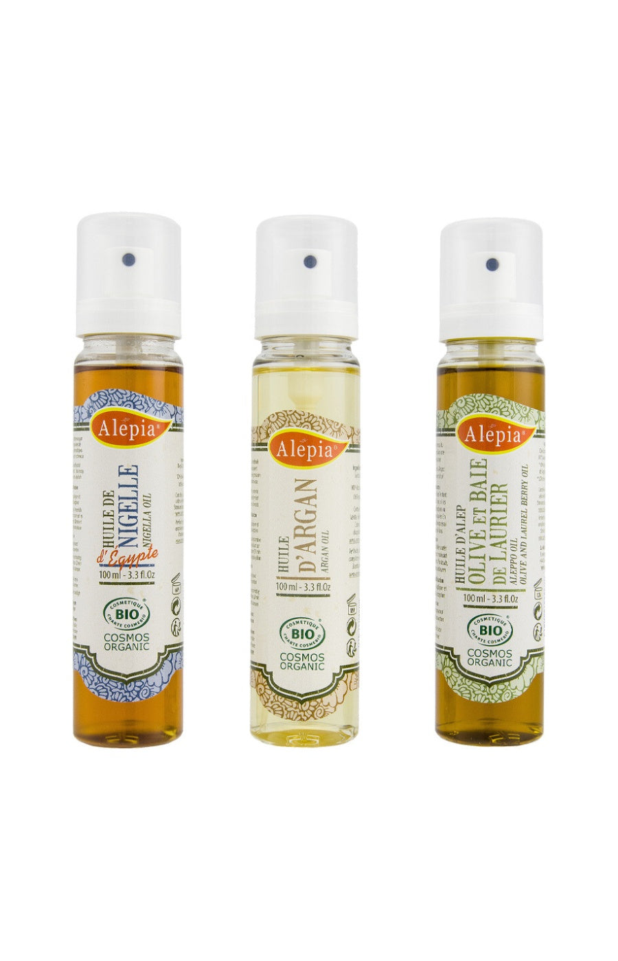 Trio d'huiles bio hydratantes & régénérantes - Nigelle, argan & Alep - 3 x 100 ml