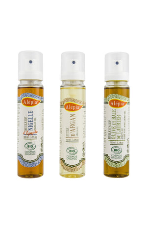 Trio d'huiles bio hydratantes & régénérantes - Nigelle, argan & Alep - 3 x 100 ml