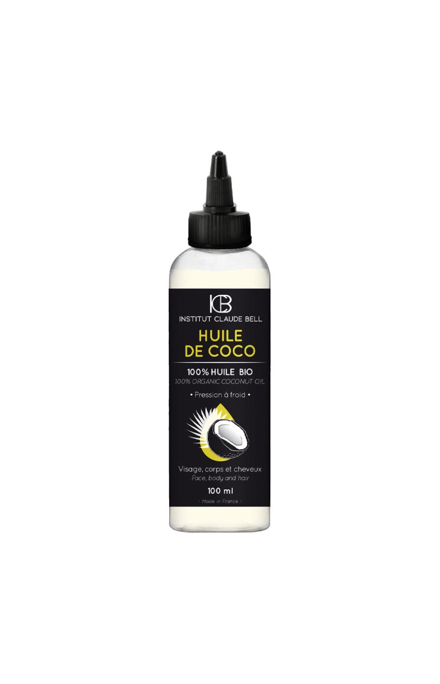 Huile de coco bio pressée à froid - 100% pur coco - Visage, corps et cheveux - 100 ml