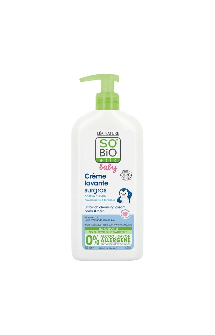 Crème lavante surgras bio - Corps & cheveux - Bébé - 500 ml
