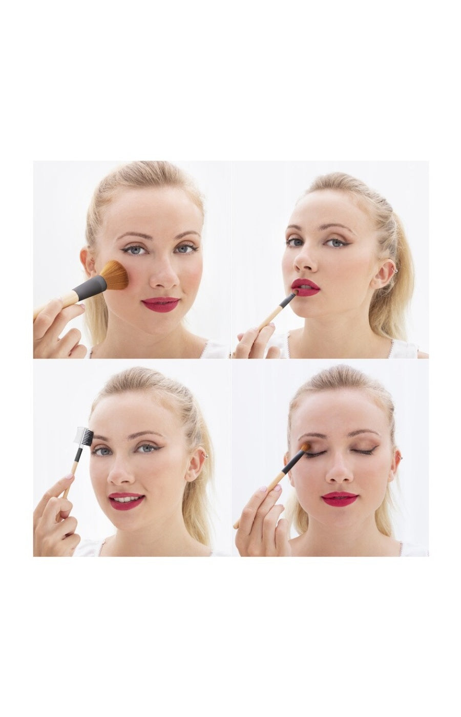 Kit de 5 pinceaux pour maquillage - Teint, yeux & lèvres - Bois