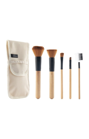 Kit de 5 pinceaux pour maquillage - Teint, yeux & lèvres - Bois