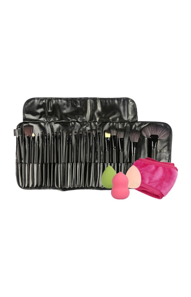 Kit d'accessoires de maquillage - 24 pinceaux, 3 éponges blender & un bandeau de soin
