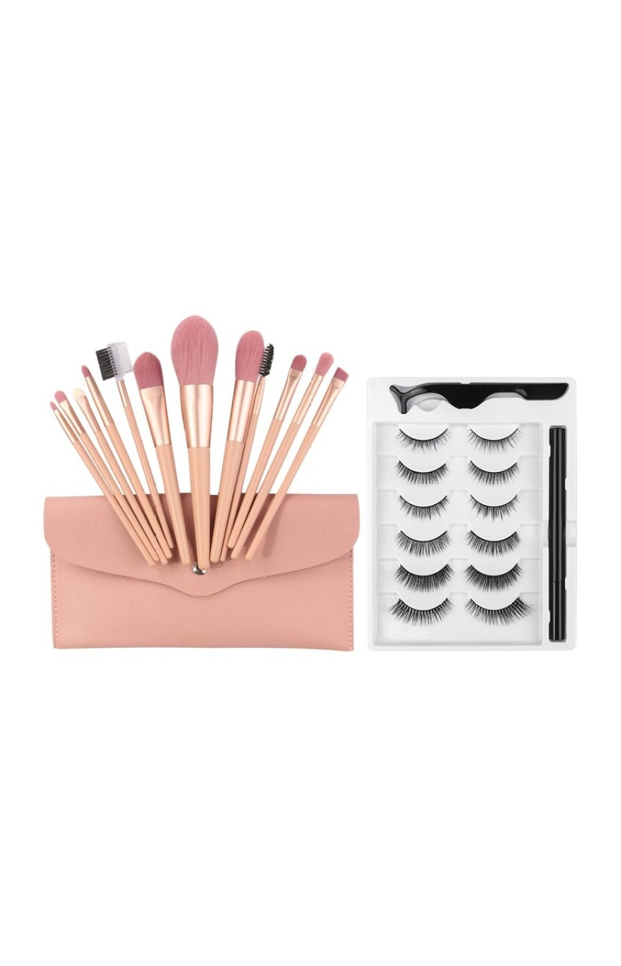 Kit d'accessoires de maquillage - 12 pinceaux & 6 paires de faux cils magnétiques