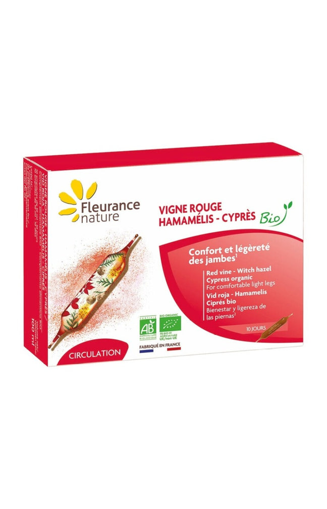 Ampoules jambes légères - Vigne rouge, hamamélis & cyprès - 10 jours