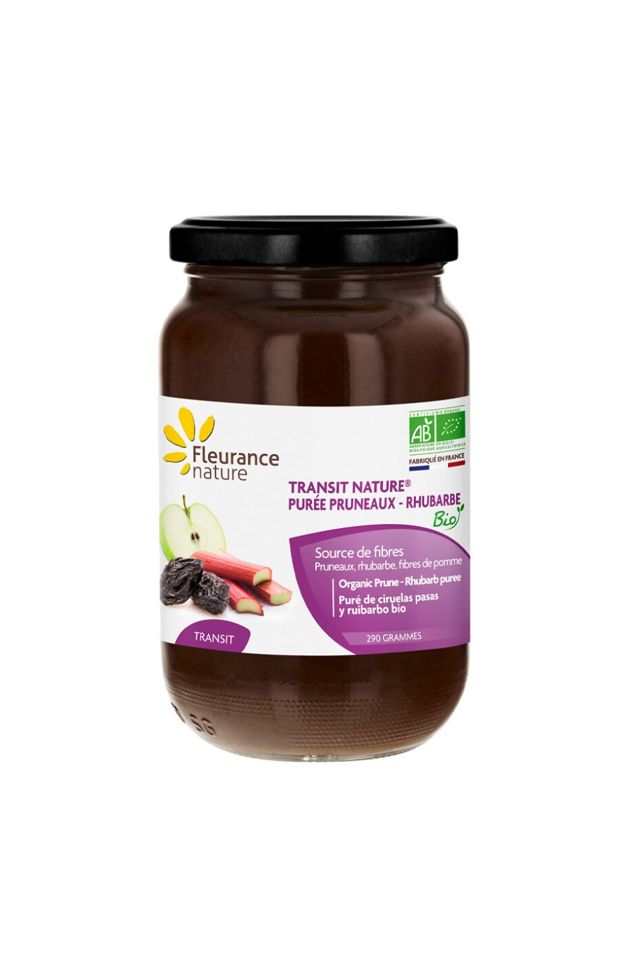 Purée de pruneaux & rhubarbe bio - Transit - 290 g
