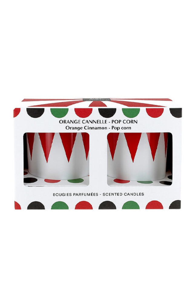 Coffret de 2 bougies parfumées - Biscuit épicé & Pop corn - 2 x 12h