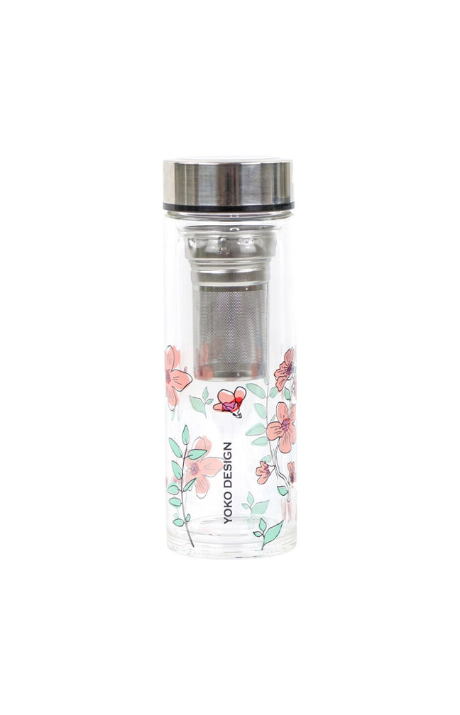 Théière en verre - Garden par'tea - Motifs fleurs roses - 350 ml