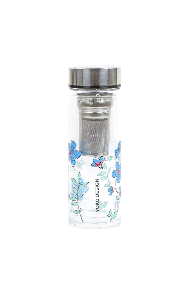 Théière en verre - Garden par'tea - Motifs fleurs bleues - 350 ml