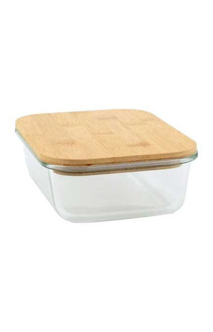 Plat en verre avec couvercle en bambou - 1 L