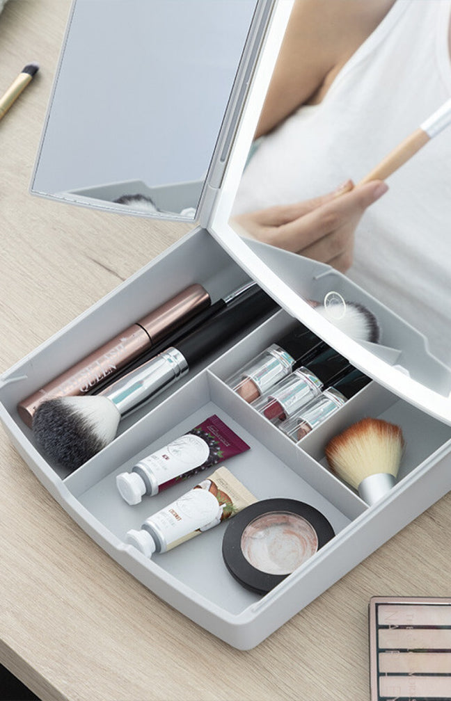 Miroir LED pliable avec compartiments - Blanc