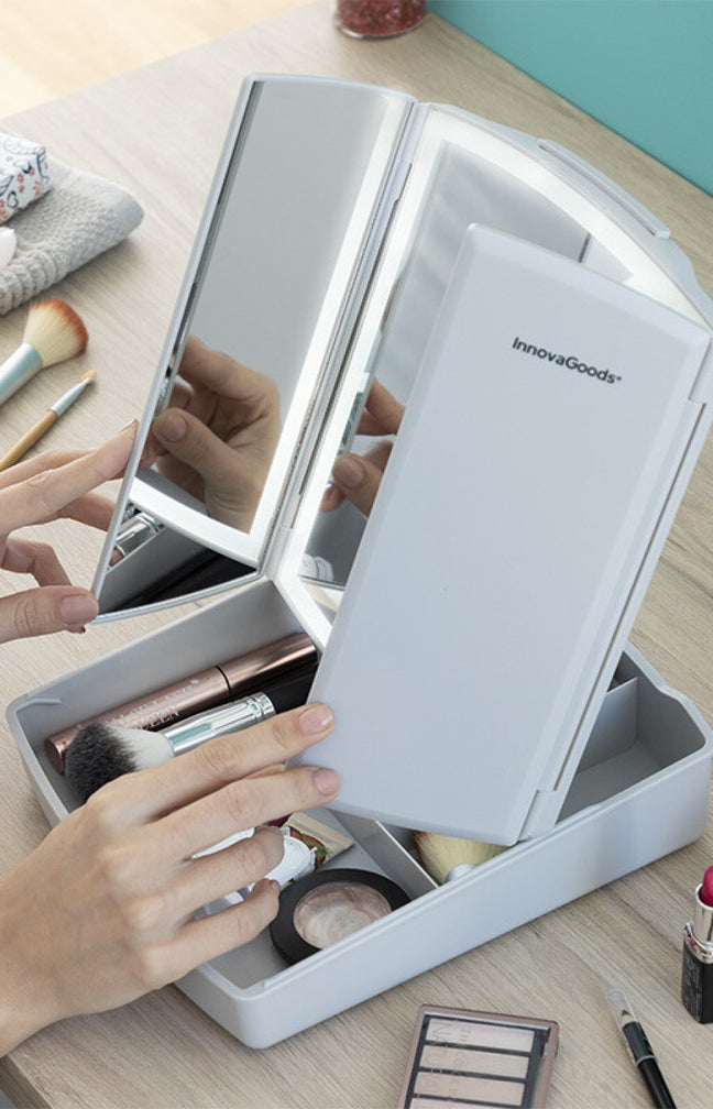 Miroir LED pliable avec compartiments - Blanc
