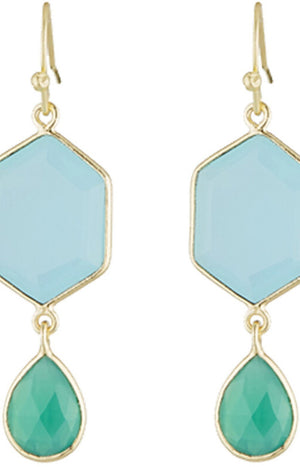 Boucles d'oreilles Sharon - Laiton doré & aqua-calci & onyx verte