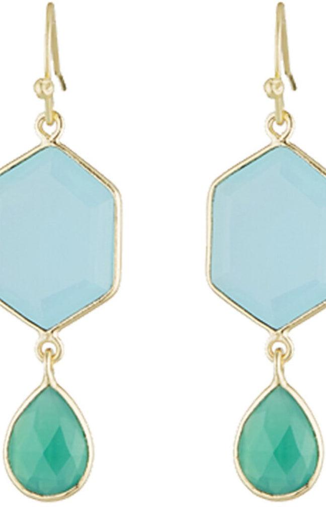 Boucles d'oreilles Sharon - Laiton doré & aqua-calci & onyx verte