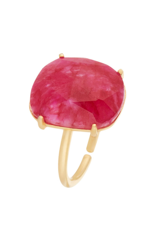 Bague ajustable Charlize - Laiton doré & Cyanite rouge