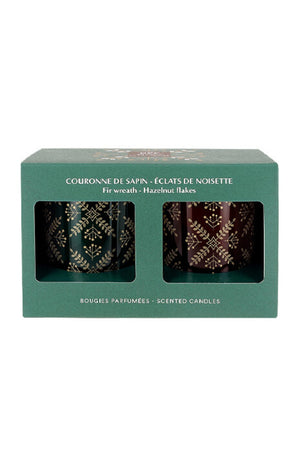 Coffret de 2 bougies parfumées - Couronne de sapin & Eclats de noisette - 2 x 12h