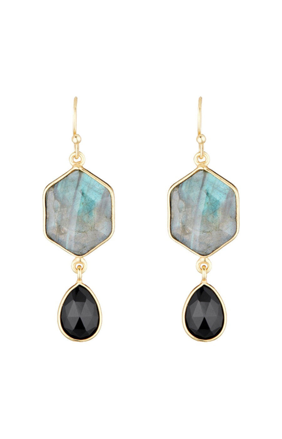 Boucles d'oreilles Sharon - Laiton doré & labradorite & onyx noire