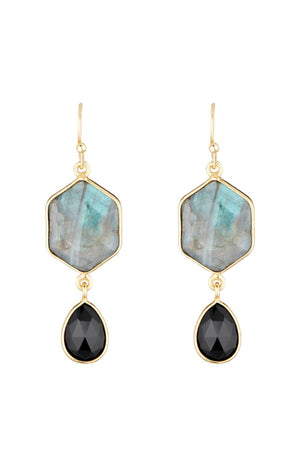 Boucles d'oreilles Sharon - Laiton doré & labradorite & onyx noire