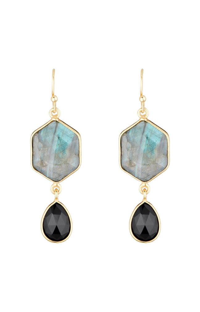 Boucles d'oreilles Sharon - Laiton doré & labradorite & onyx noire