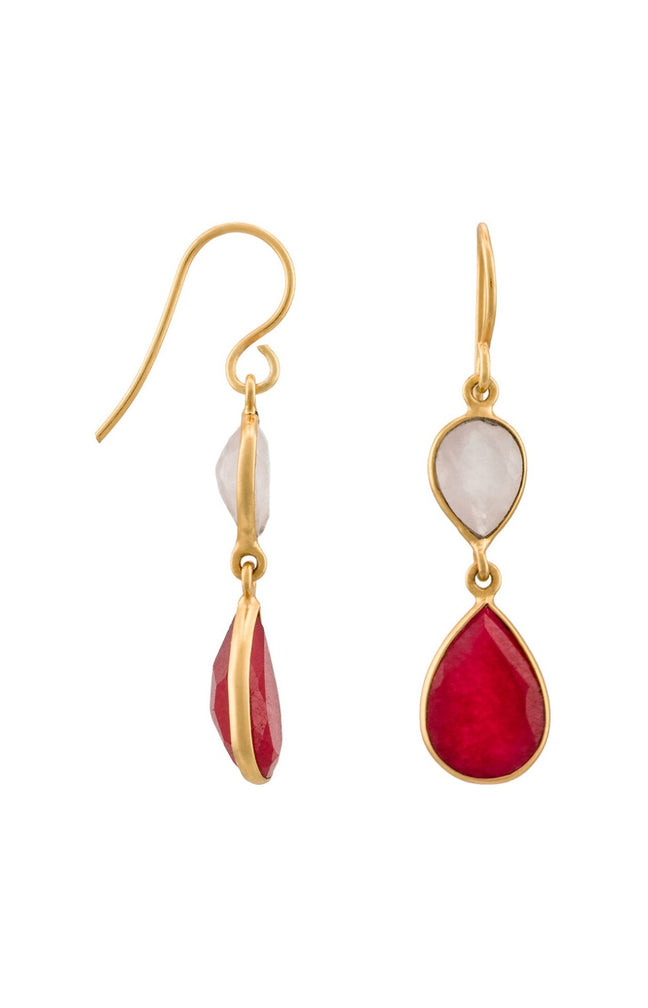 Boucles d'oreilles Alice - Laiton doré & aventurine rouge