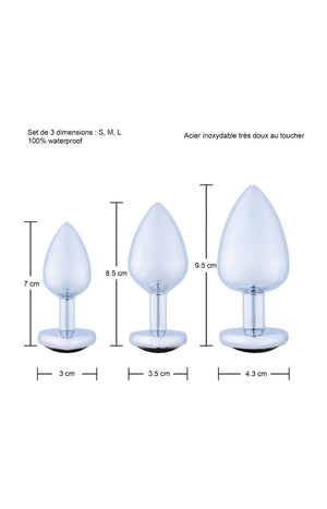 Trio de plugs anaux  - Acier inoxydable - Noir