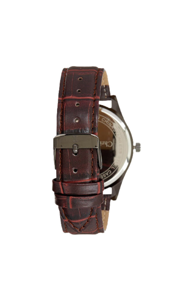 Montre - Polyuréthane marron & acier inoxydable gris - Homme