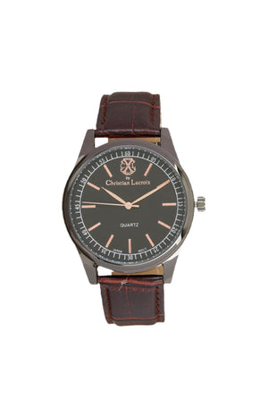 Montre - Polyuréthane marron & acier inoxydable gris - Homme